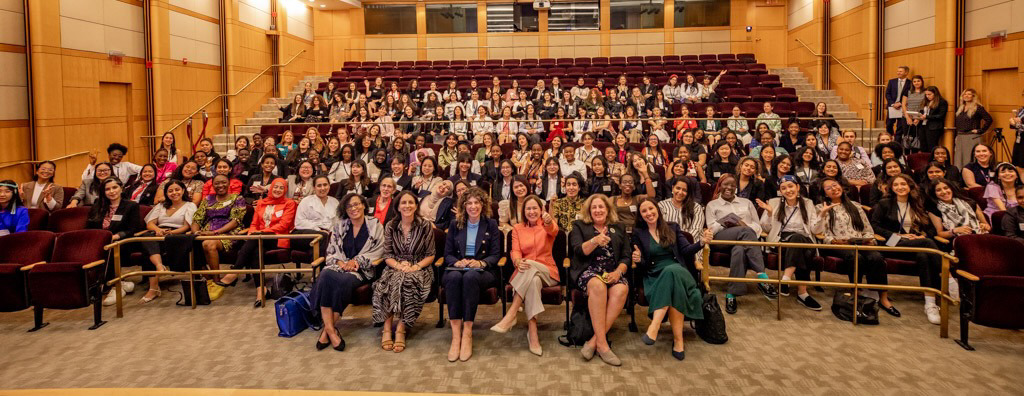 A group shot featuring the 2023 TechGirls, Local Engagement Coordinators, ECA Assistant Secretary Lee Satterfield, and the Women in Leadership panelists 
